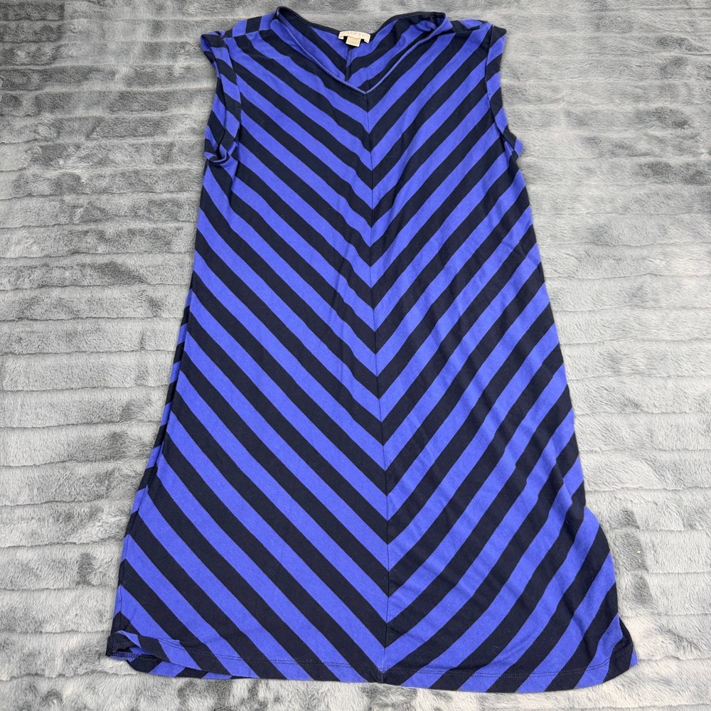 LOFT Womens Blue Black Chevron Stripe Sleeveless V-Neck Shift Dress Large